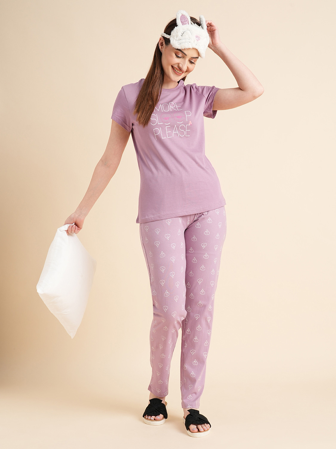 Image of SWEET DREAMS Women Printed Pink Top & Pyjama Set