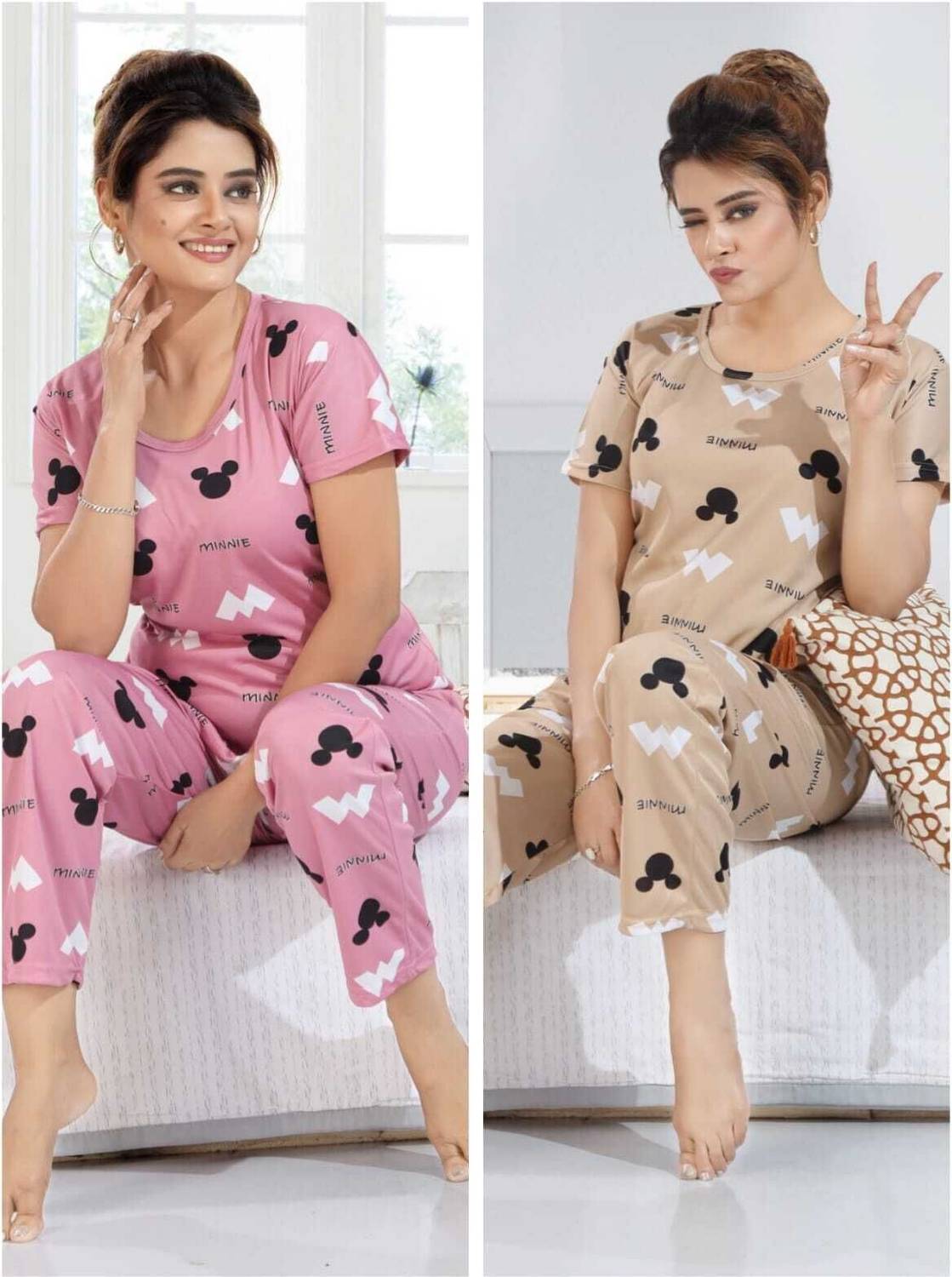 capasino Women Printed Pink Top & Pyjama Set