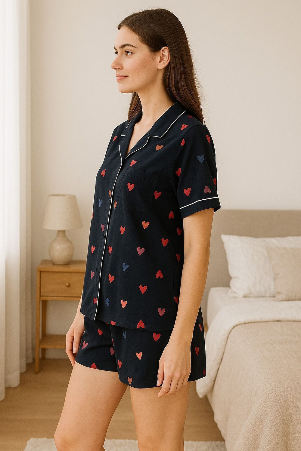 Image of wear all week Women Printed Black Top & Shorts Set