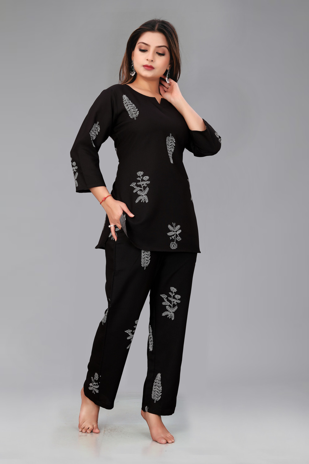 Image of Biyoko Women Printed Black Night Suit Set