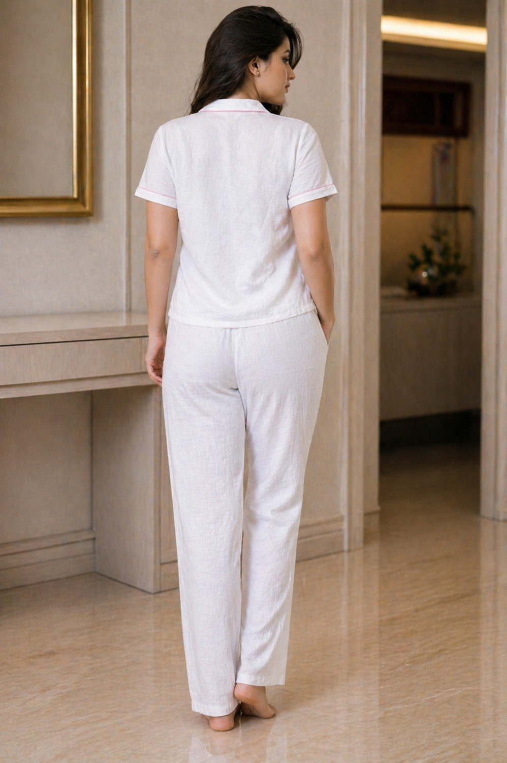 Image of UNIFringe Women Solid White Night Suit Set