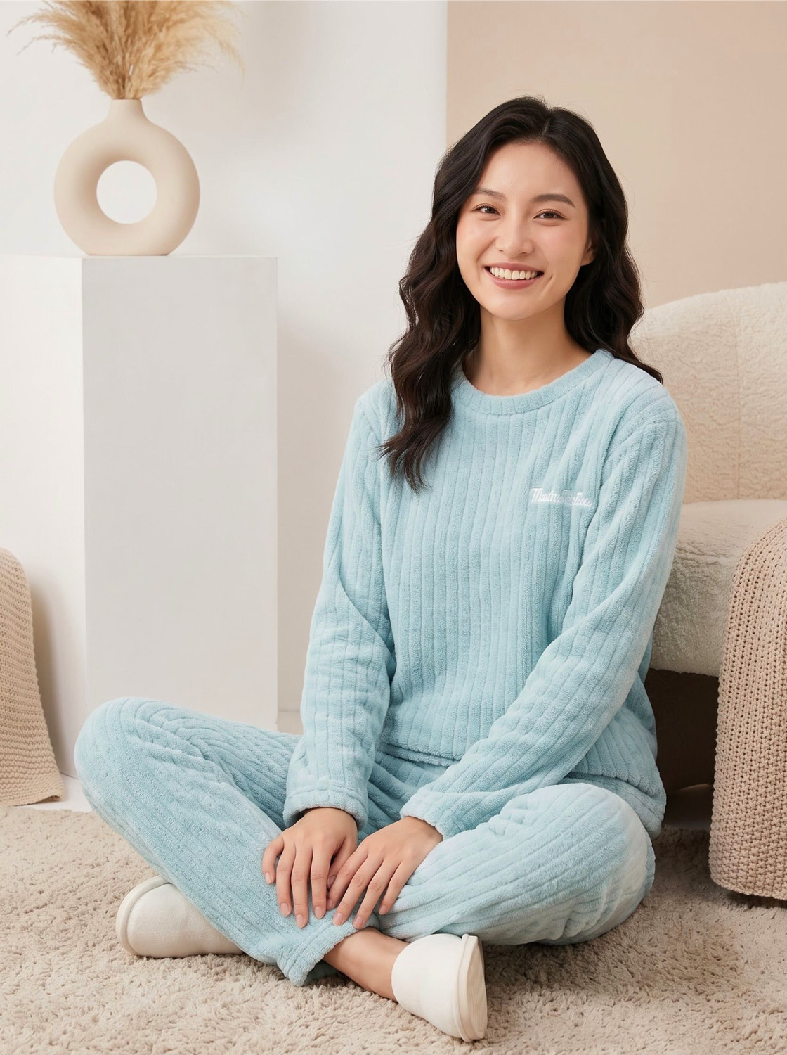 Image of Lugo Women Self Design Blue Night Suit Set