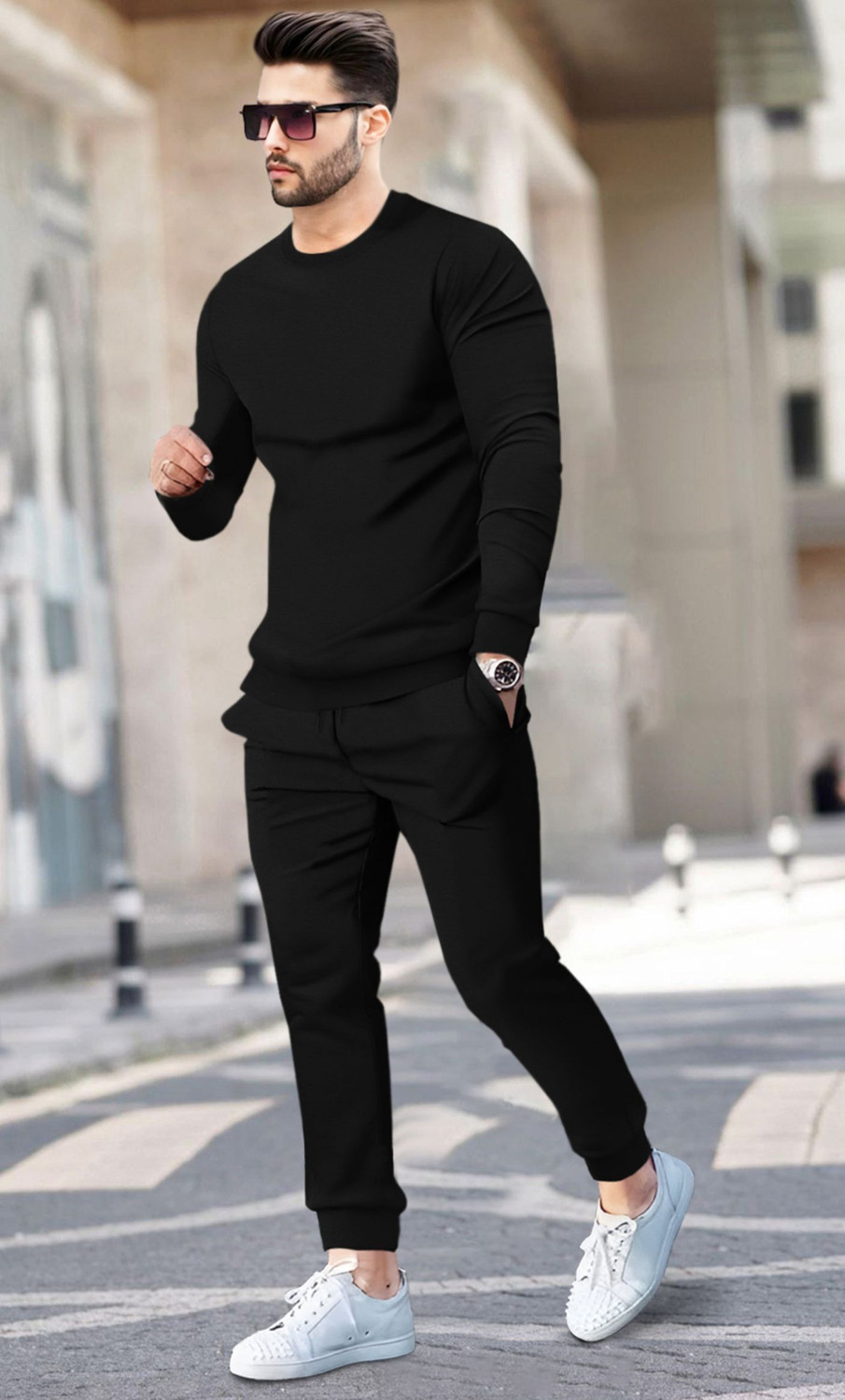 Image of BLIVE Men Solid Black Night Suit Set