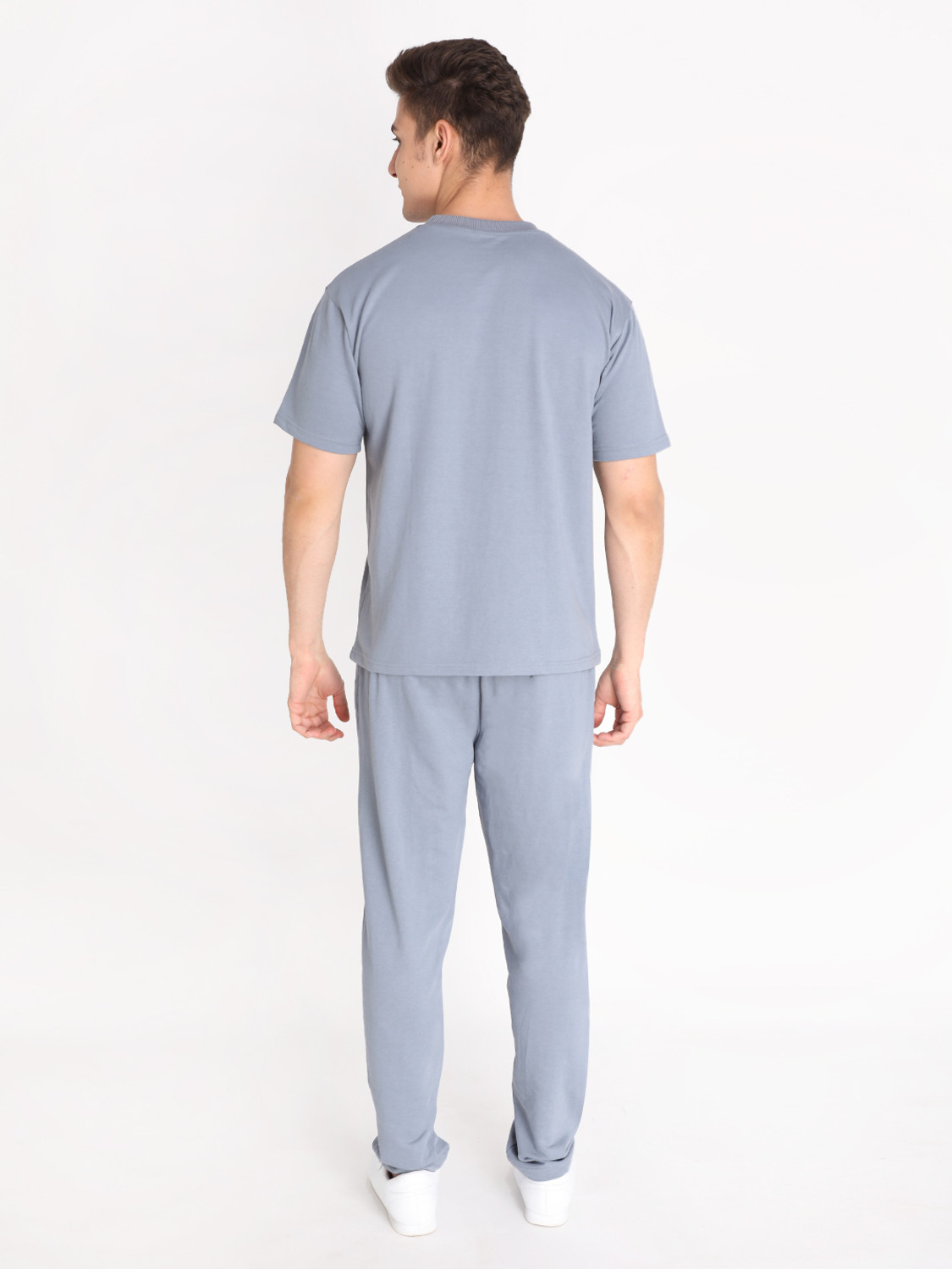 Image of CHKOKKO Men Solid Grey Top & Pyjama Set
