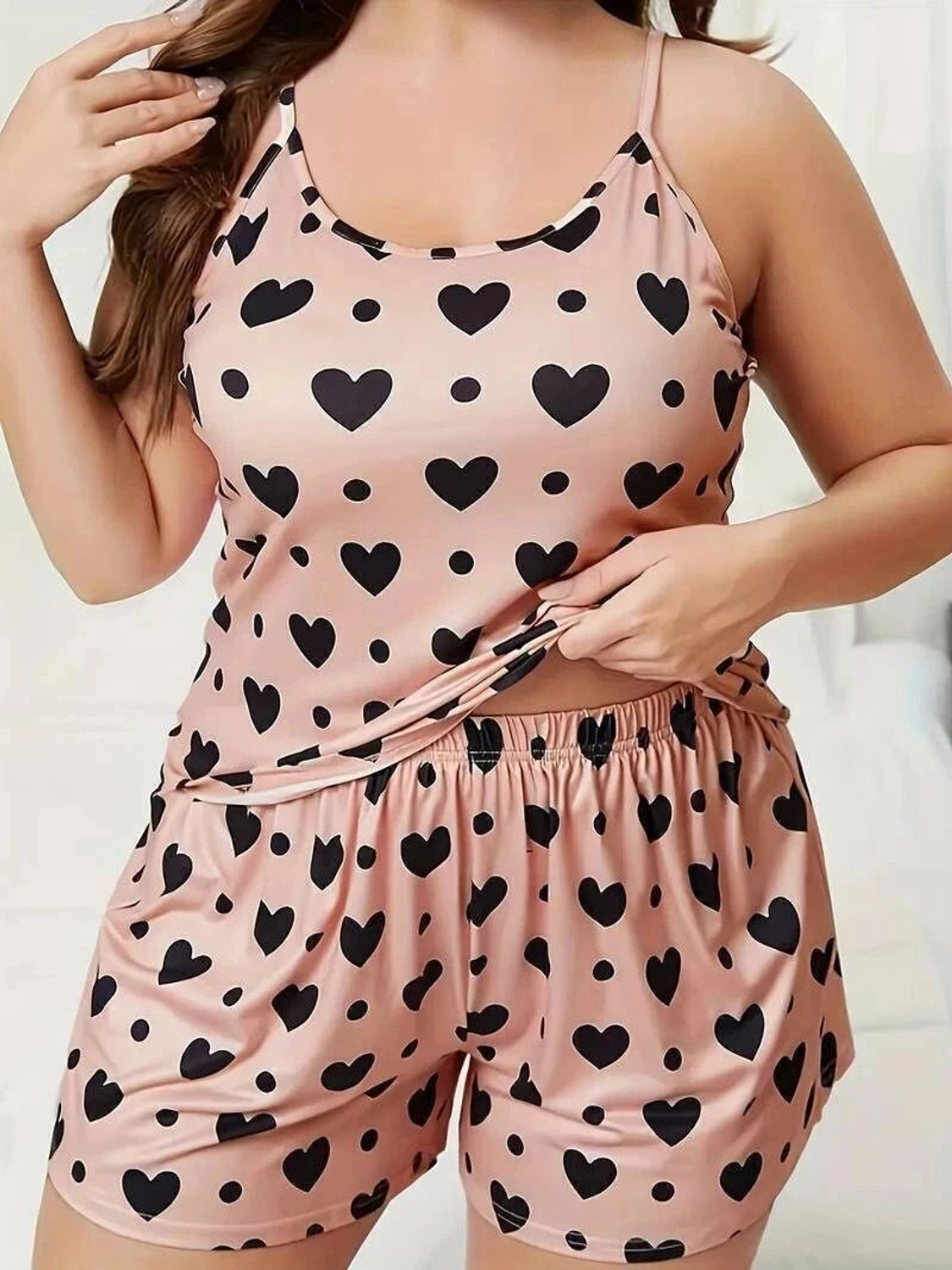 Image of VALZER Women Top & Shorts Set Beige Printed