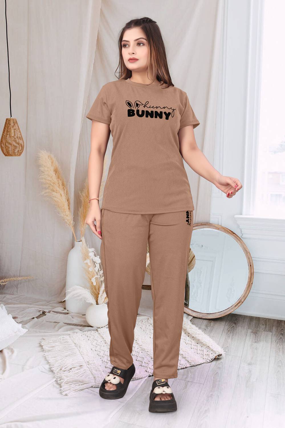 Vmv Decor Women Brown Printed Night Suit Set - Image 1