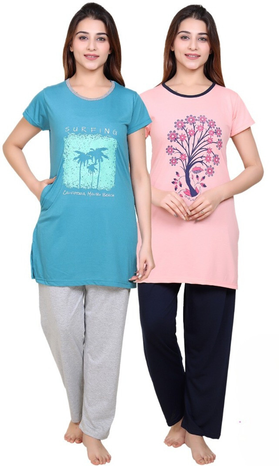 Image of DG Divine Women Printed Multicolor Night Suit Set