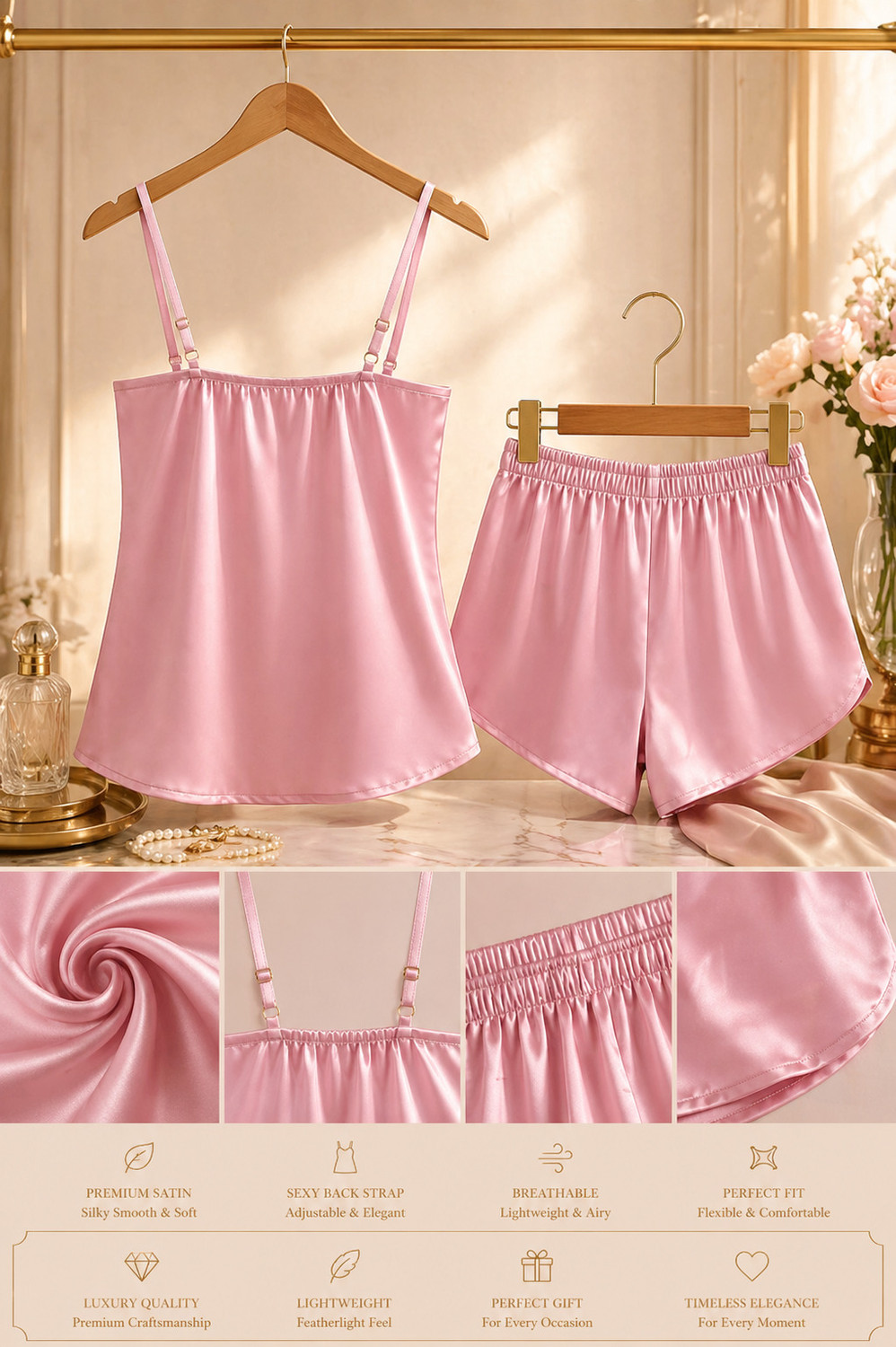Image of MARDIA Women Solid Pink Top & Shorts Set
