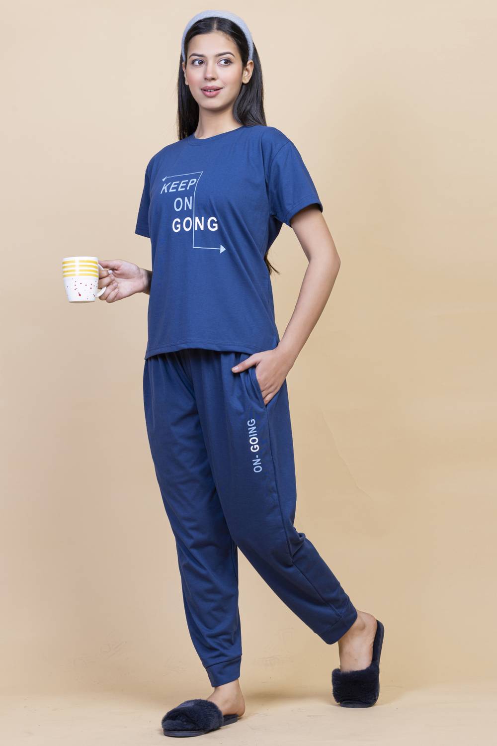 AWIBE Women Printed Blue Night Suit Set