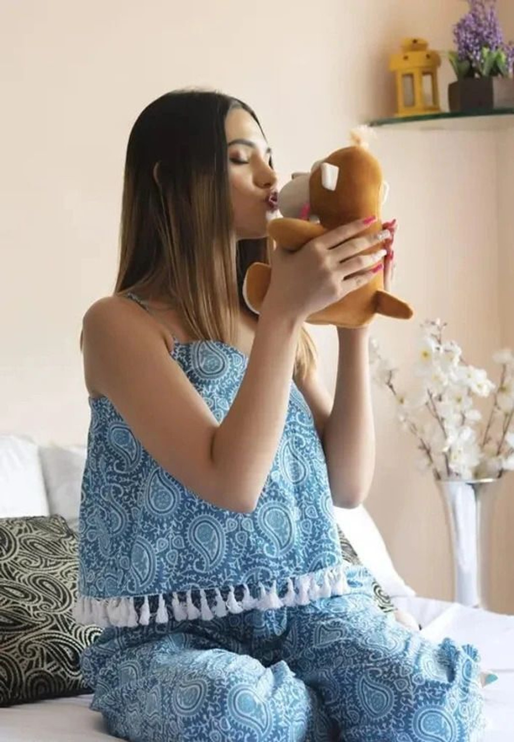 Image of Aivira Women Printed Light Blue Top & Pyjama Set