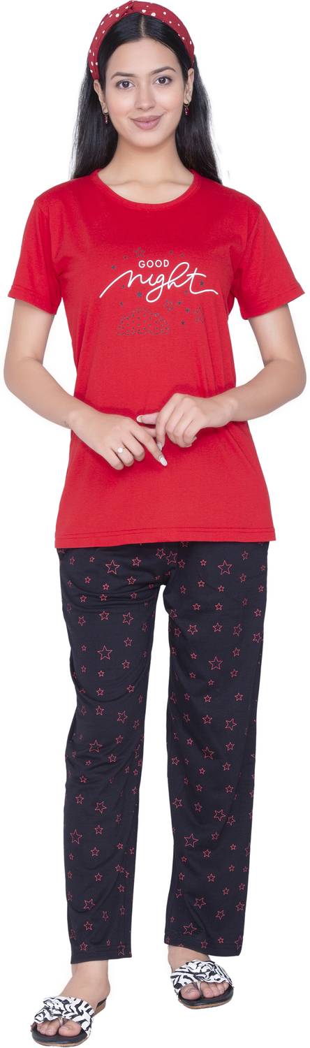 AWIBE Women Cotton Night Suit | 2 Pocket Pajama | Soft Comfortable Sleepwear Women Printed Multicolor Night Suit Set