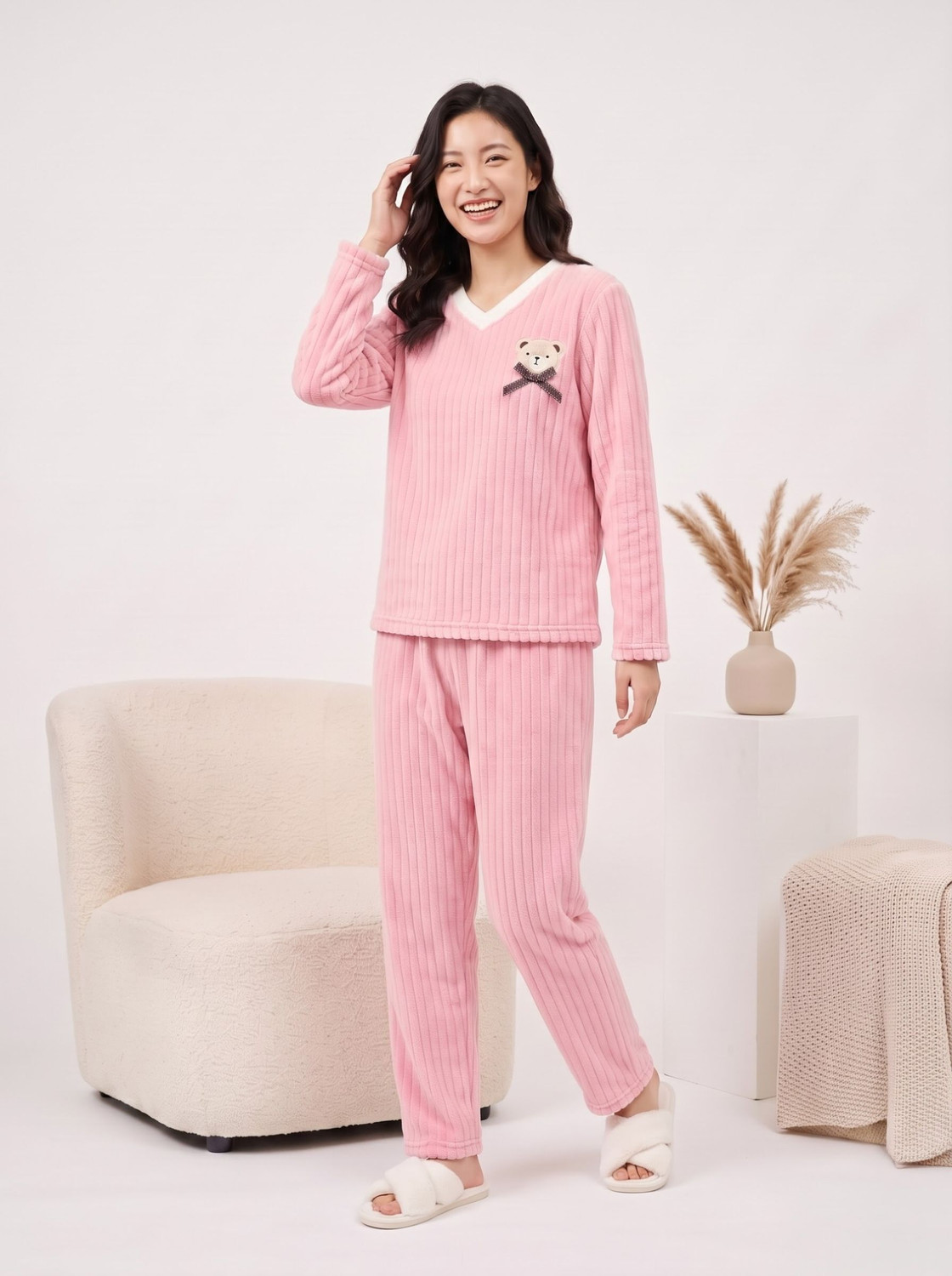 Image of Lugo Women Self Design Pink Night Suit Set