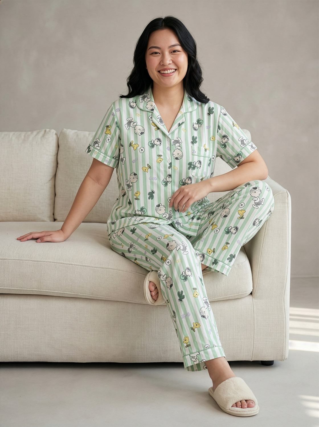 Image of Lugo Women Printed Green Night Suit Set