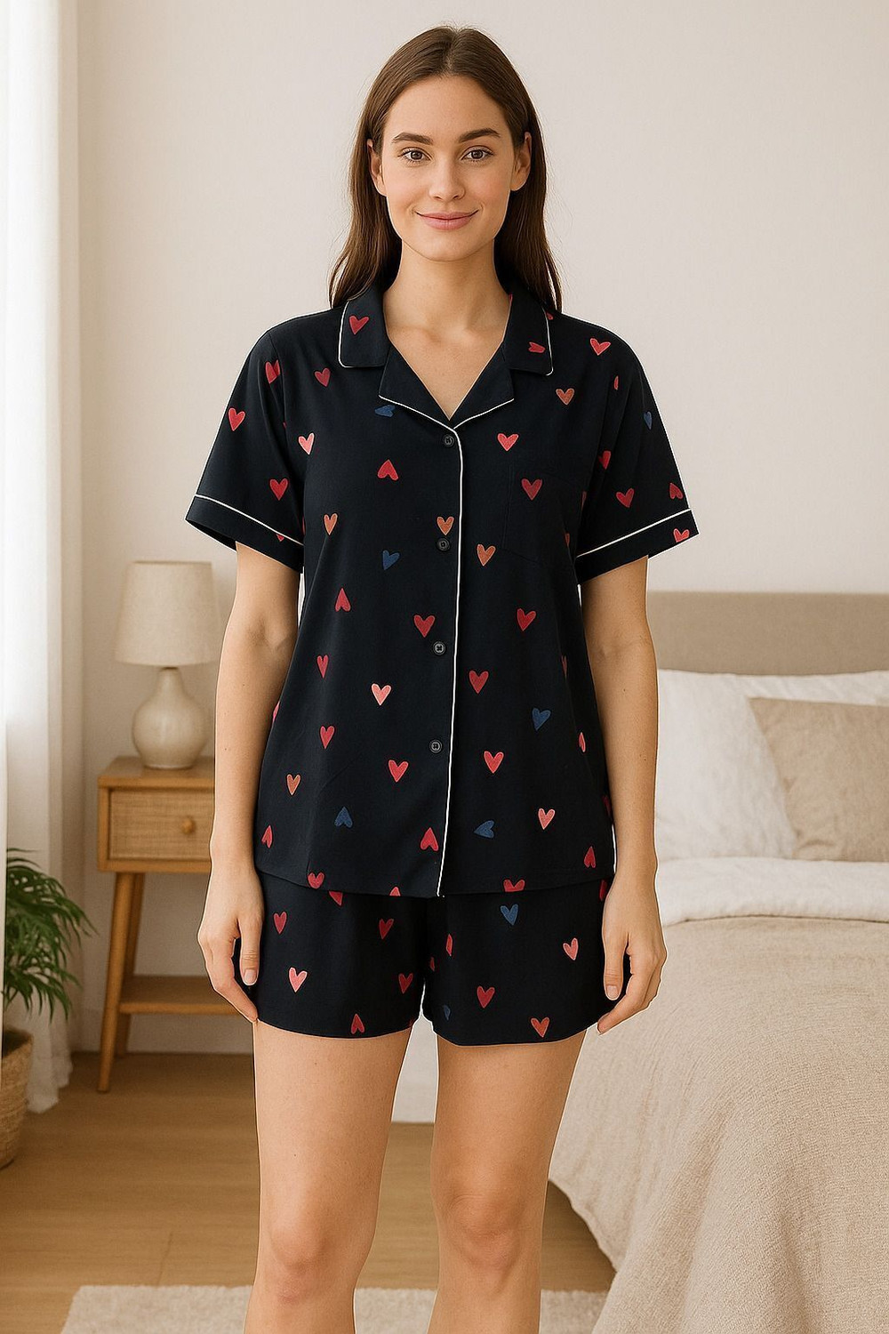 Image of wear all week Women Printed Black Top & Shorts Set