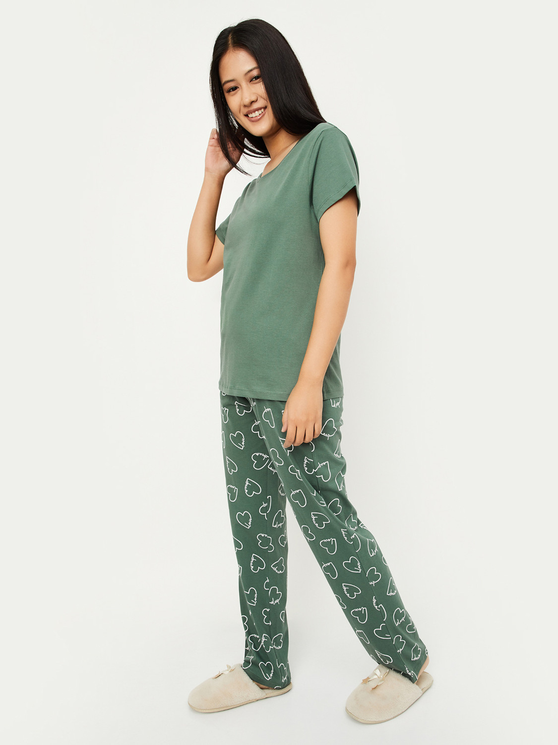 Image of MAX Women Printed Green Top & Pyjama Set
