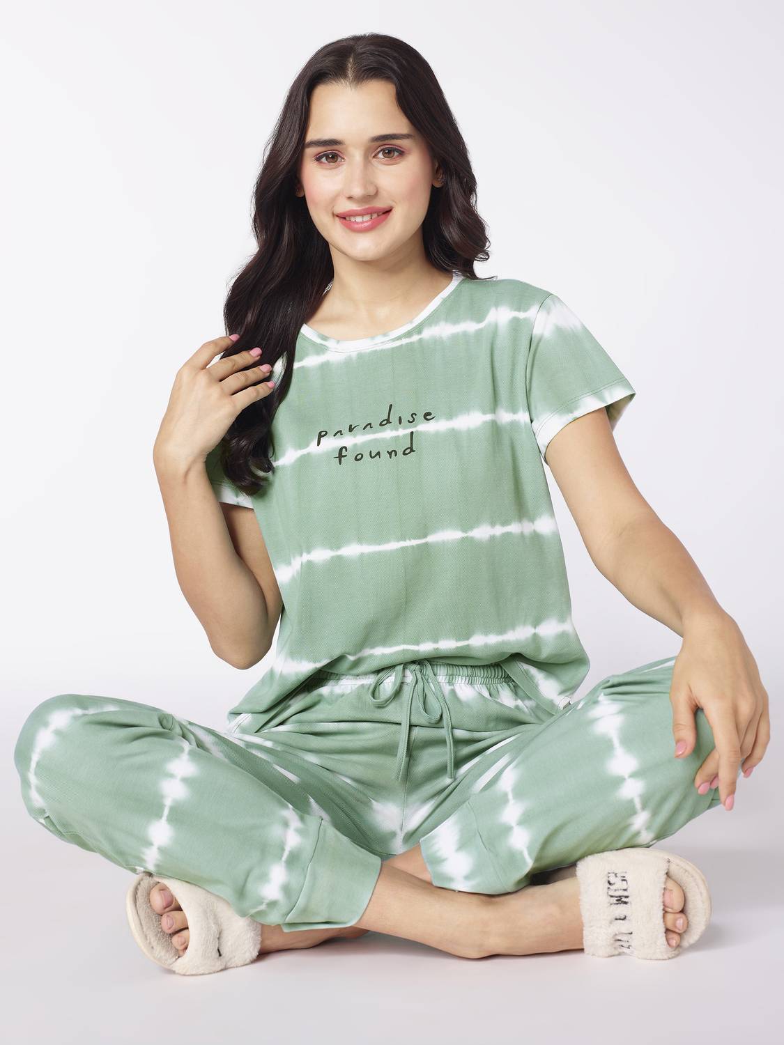 Beebelle Women Striped Green Top & Pyjama Set