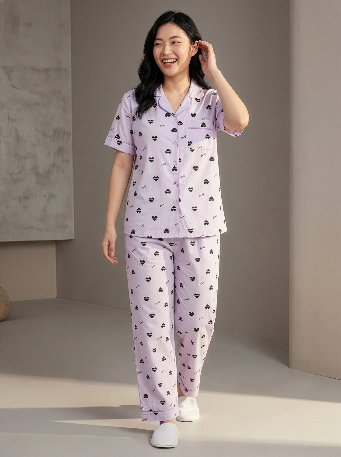 Image of Lugo Women Printed Purple Night Suit Set