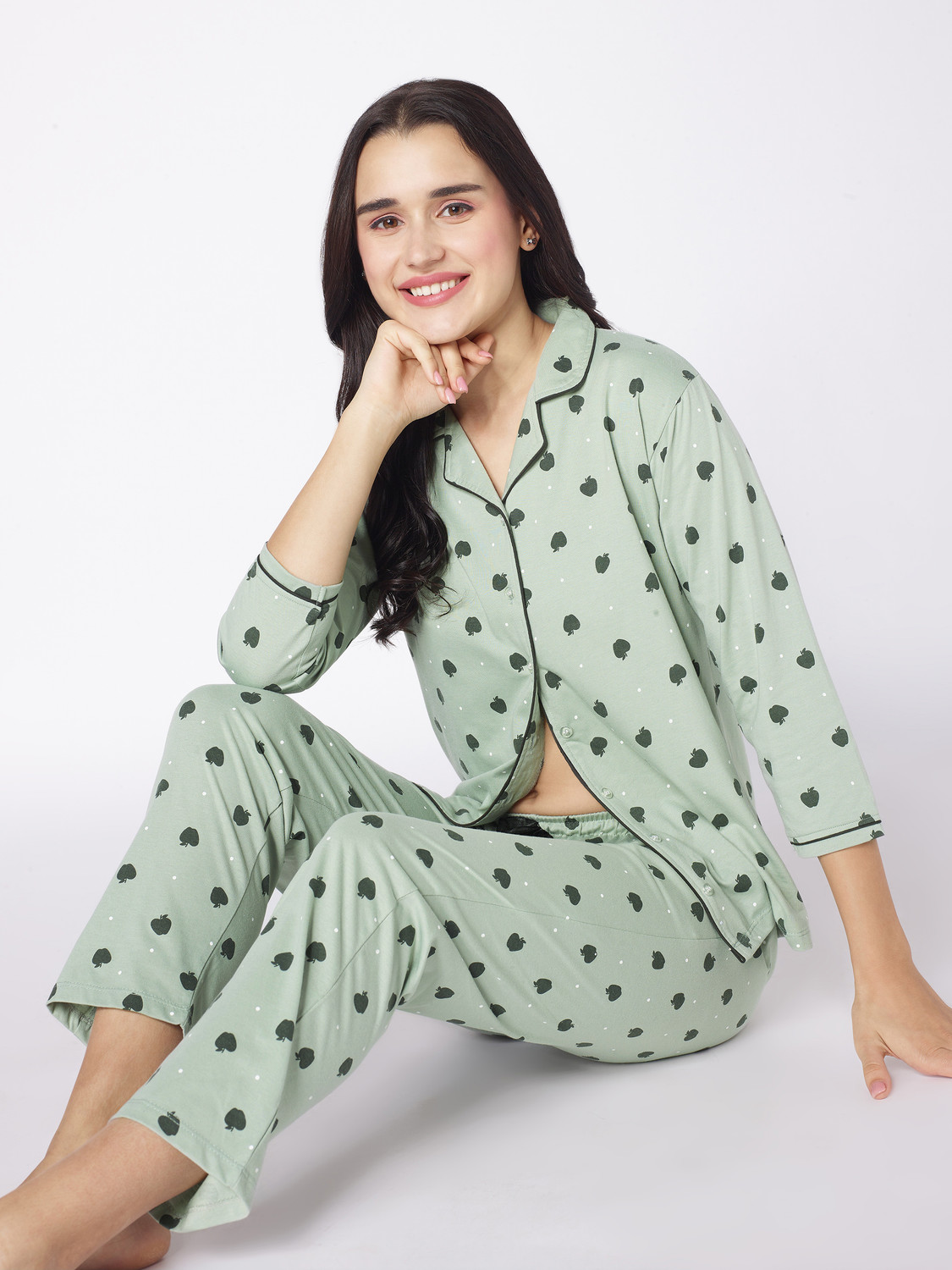 Image of Beebelle Women Printed Green Shirt & Pyjama set