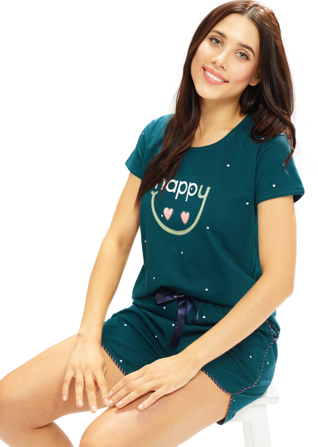 Image of LOTIK Women Printed Green Top & Shorts Set