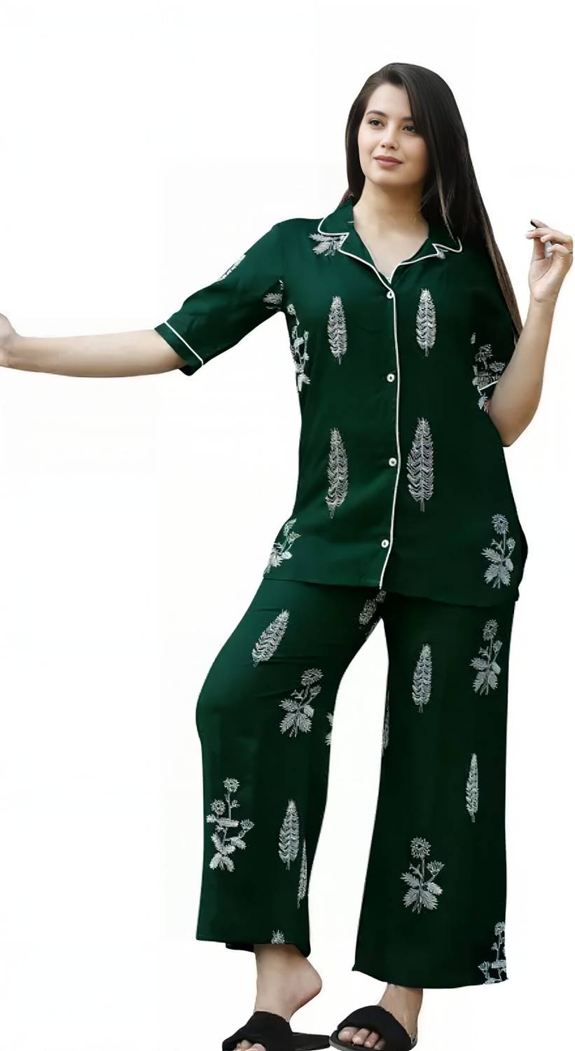 ashraj Women Printed Black Night Suit Set