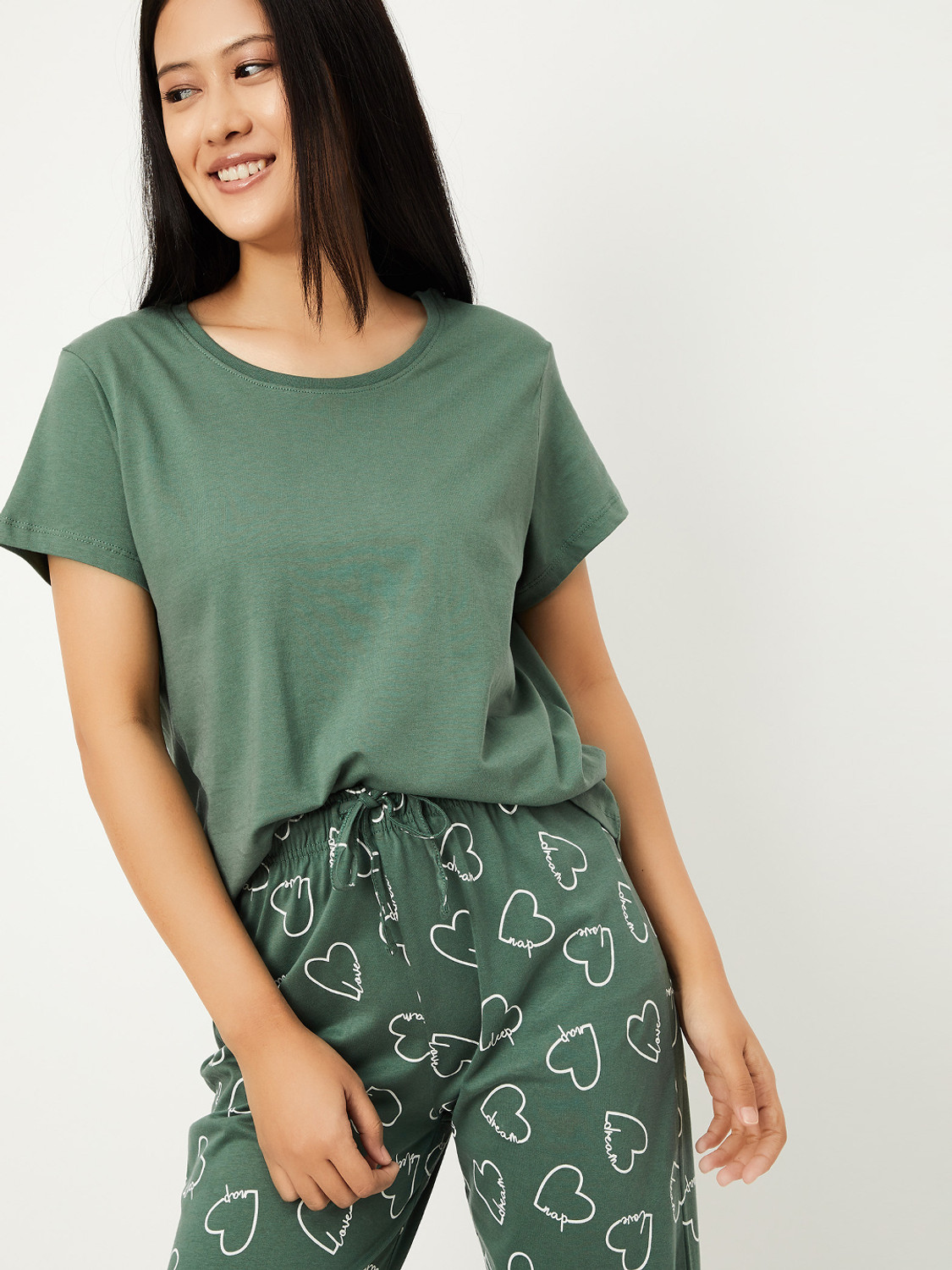 Image of MAX Women Printed Green Top & Pyjama Set