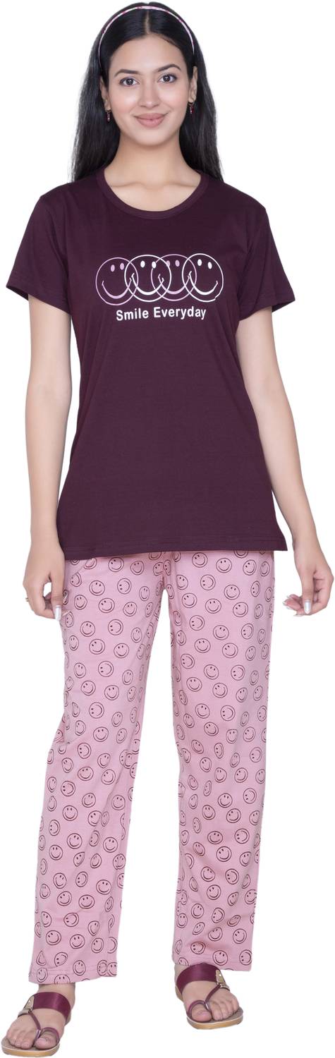 AWIBE Women Cotton Night Suit | 2 Pocket Pajama | Soft Comfortable Sleepwear Women Printed Multicolor Night Suit Set