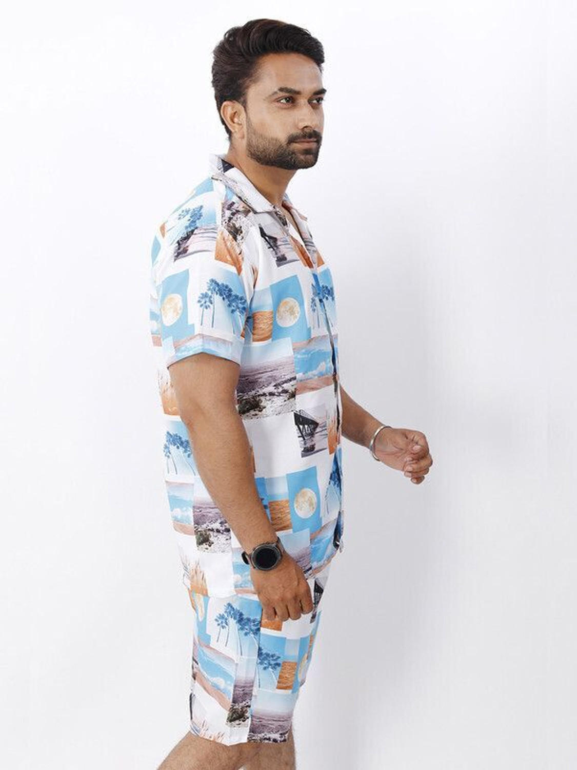 Image of CHEAPSHIRTS Men Printed Light Blue Night Suit Set