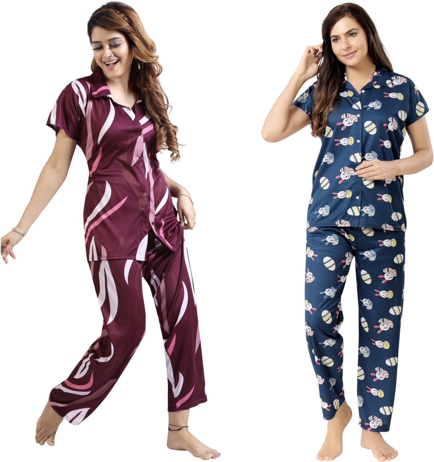 Image of Trade Zone Women Printed Purple Night Suit Set