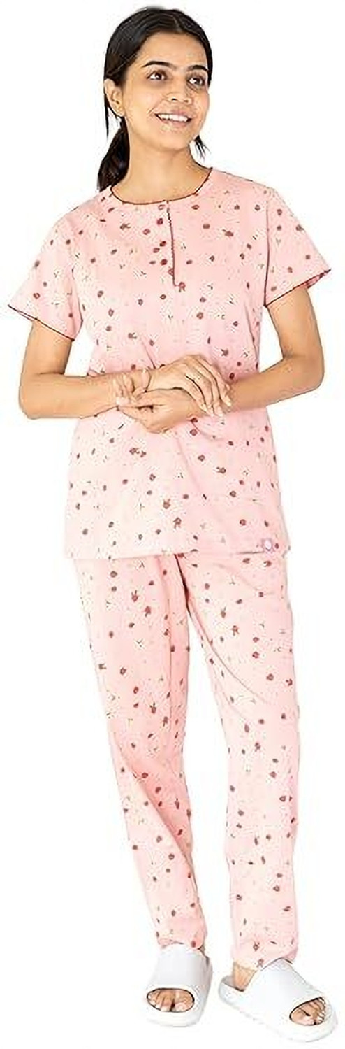 Image of LABEL MY Women Printed Pink Night Suit Set