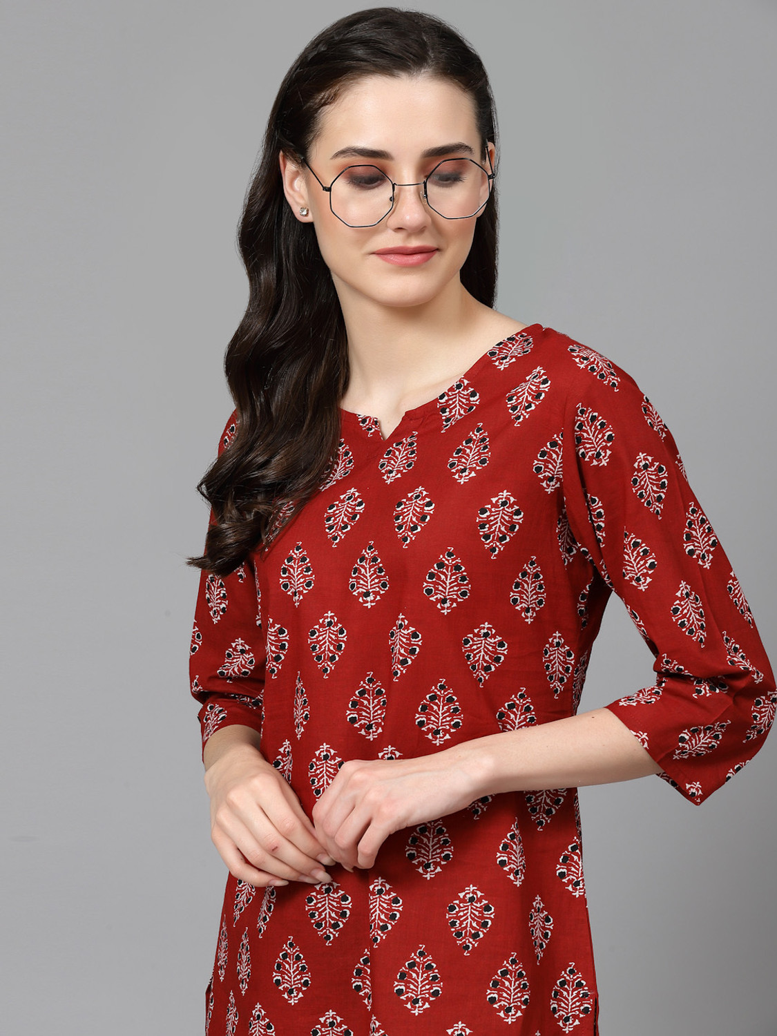 Image of his&her Women Top & Pyjama Set Maroon Printed