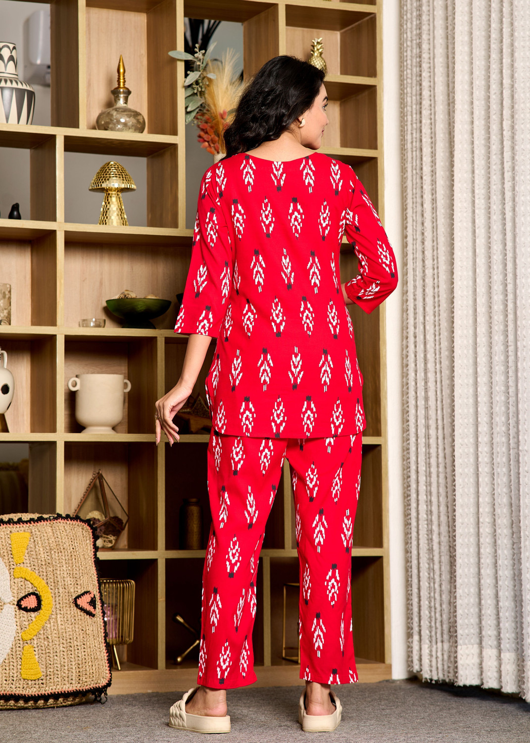 Image of Miss Rekha Women Printed Red Night Suit Set