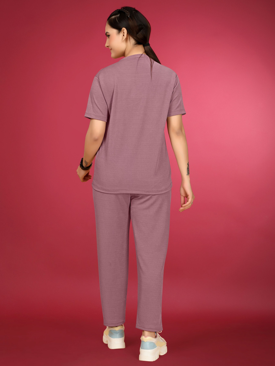 Image of SAKARMAA Women Solid Pink Top & Pyjama Set