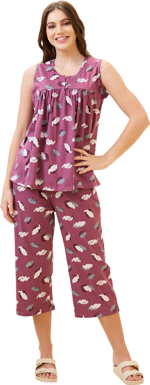 AV2 Women Printed Pink Top & Capri Set