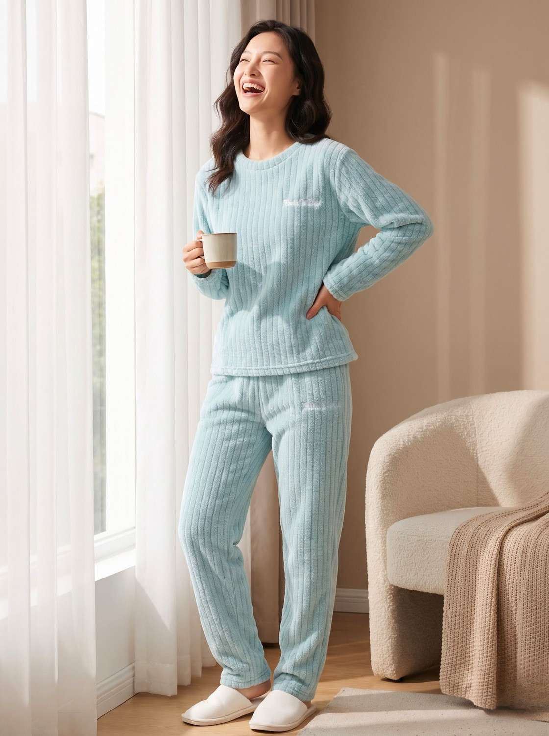 Image of Lugo Women Self Design Blue Night Suit Set