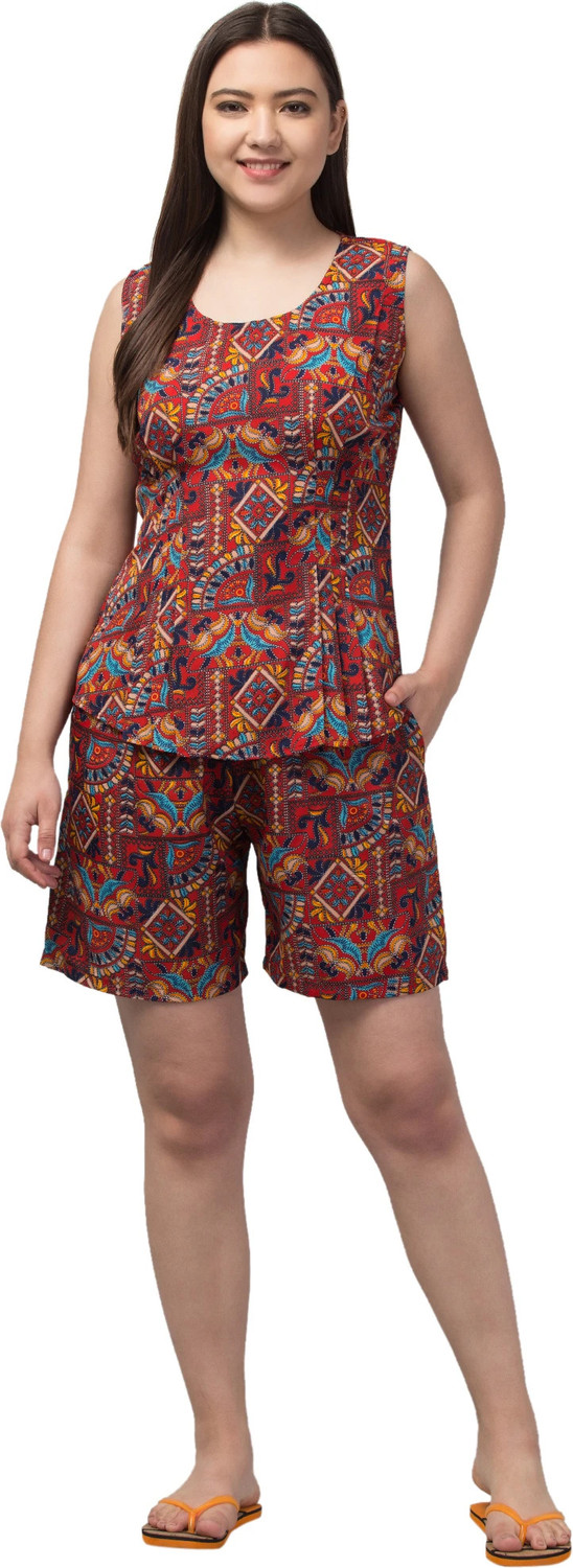 Image of winstenhet Women Printed Multicolor Top & Shorts Set