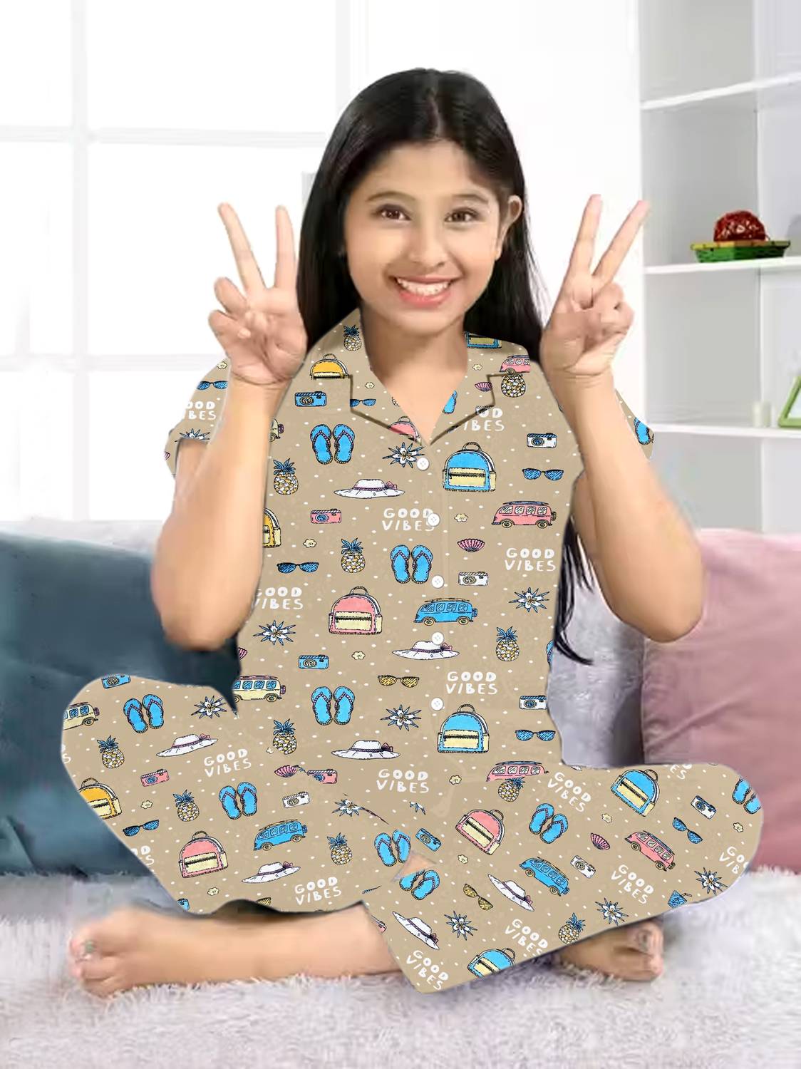 AATWANIS Girls Printed Multicolor Shirt & Pyjama set