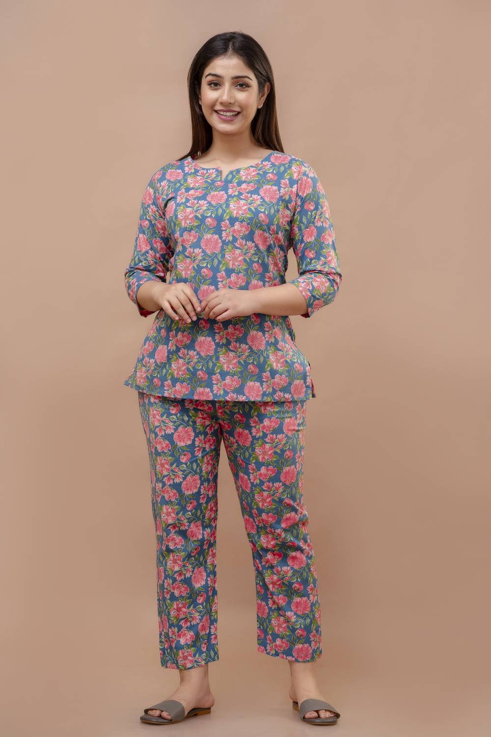 AARIKAARI Women Printed Blue Top & Pyjama Set