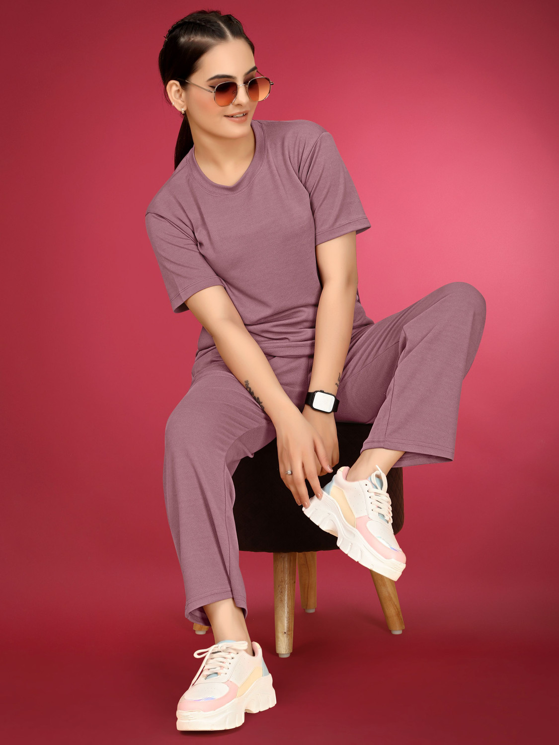 Image of SAKARMAA Women Solid Pink Top & Pyjama Set