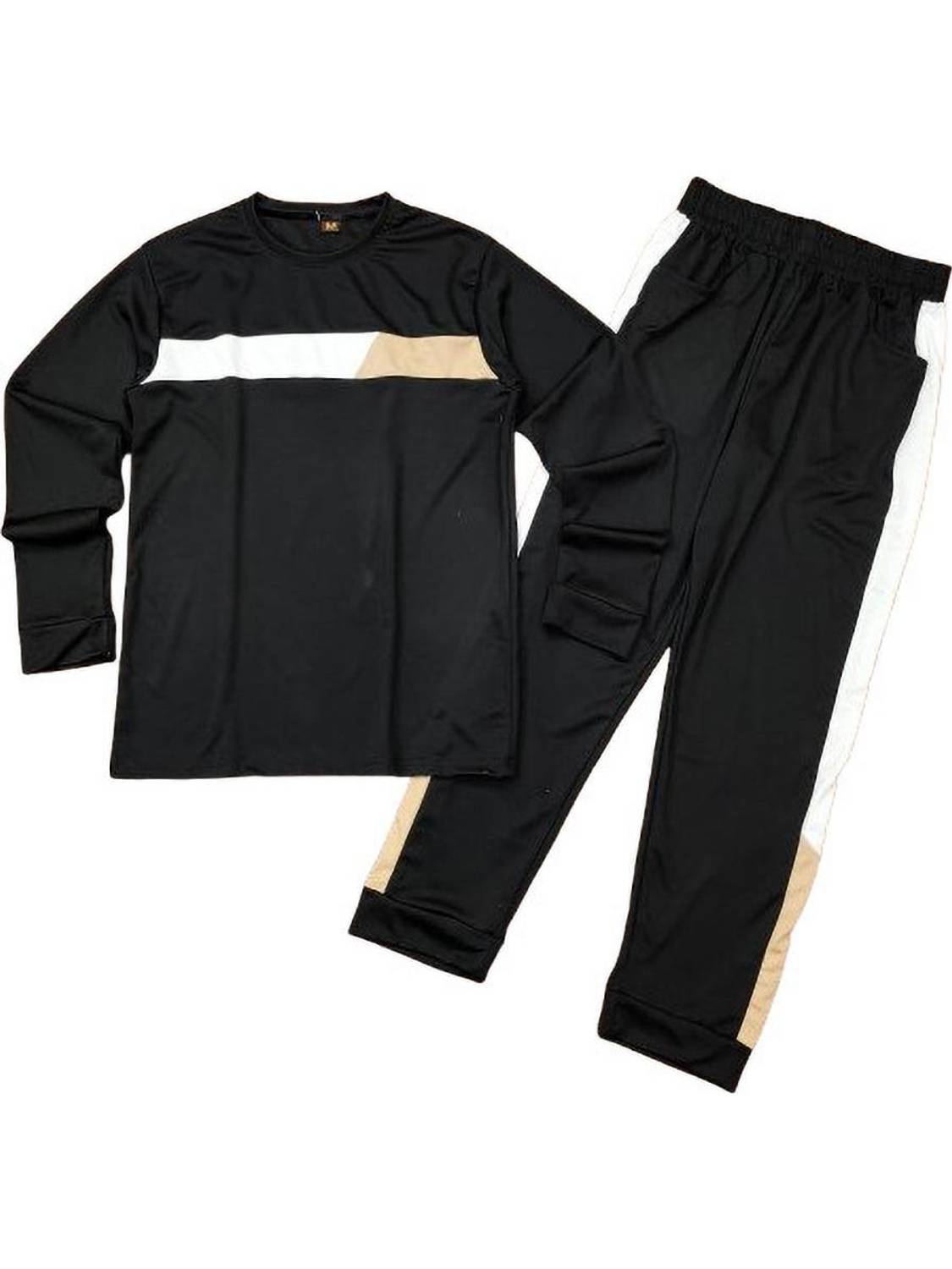 BALUDACLOTHS Men Colorblock Beige Night Suit Set