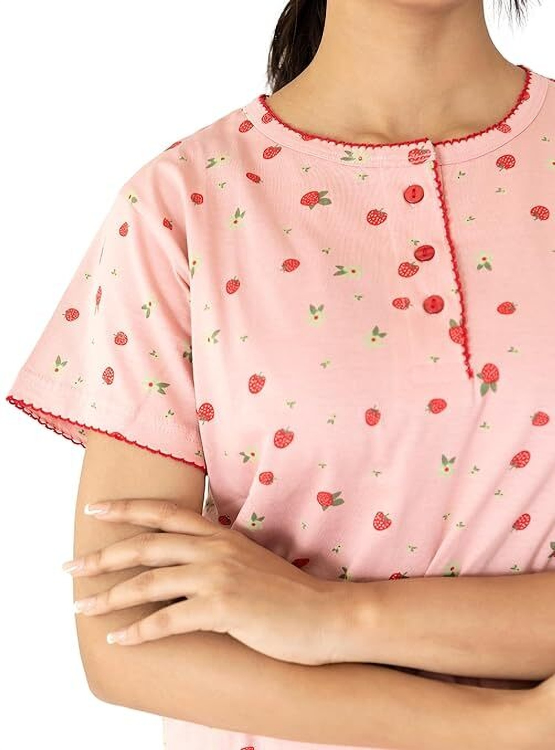 Image of LABEL MY Women Printed Pink Night Suit Set