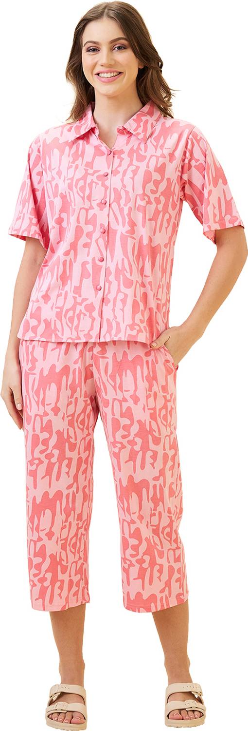 AV2 Women Printed Pink Top & Capri Set