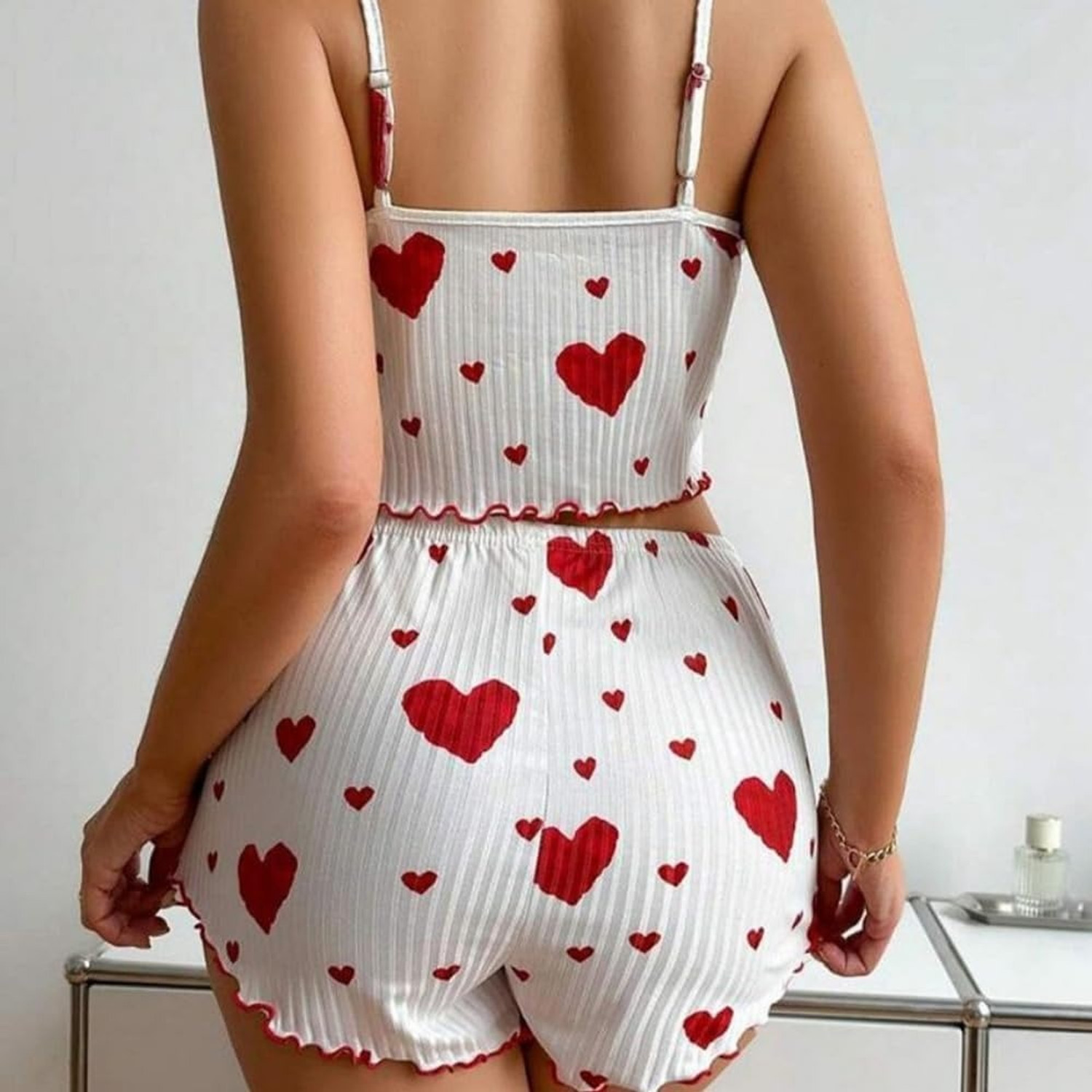Image of nuty Women Printed Red Top & Shorts Set