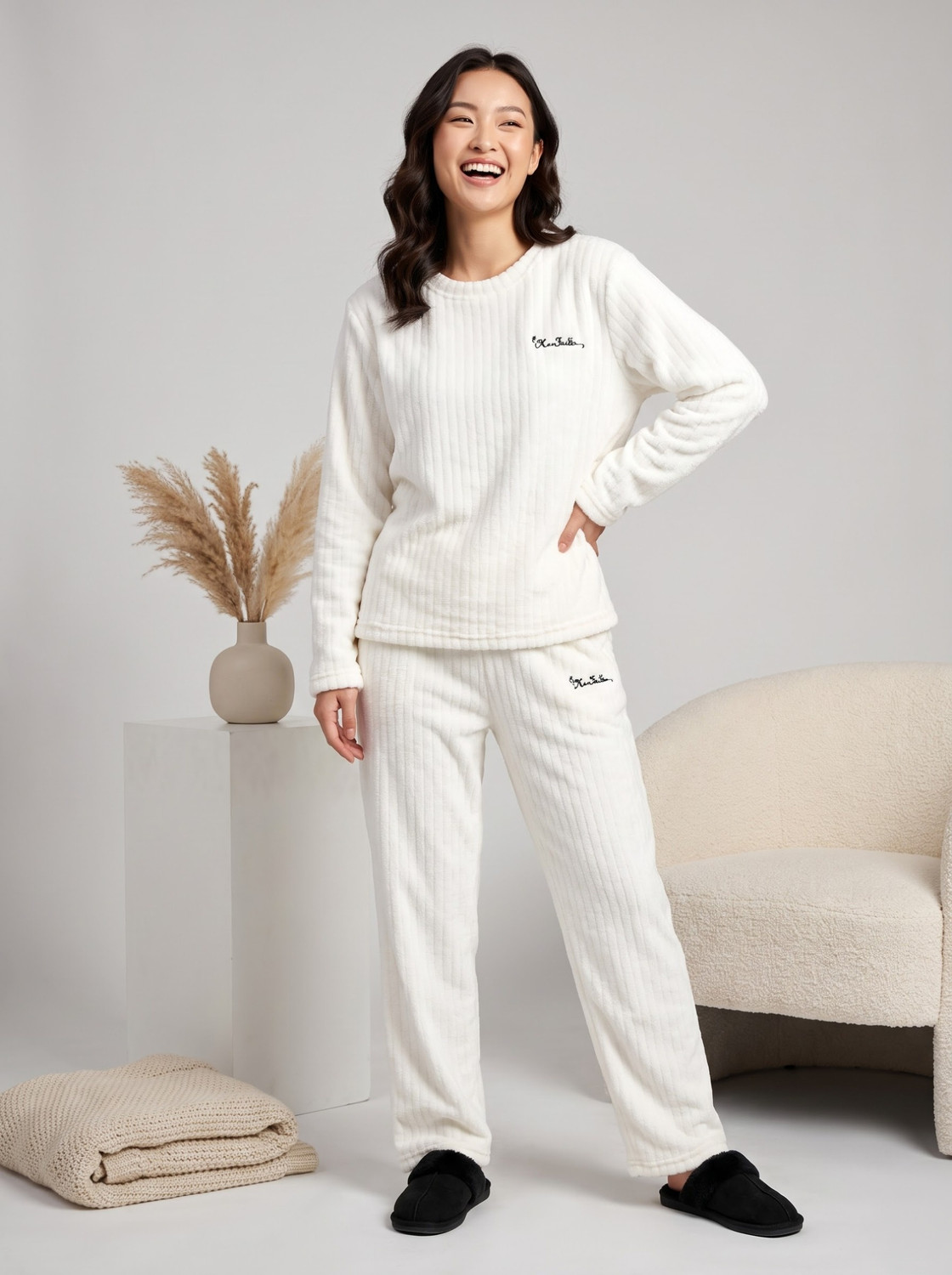 Image of Lugo Women Self Design White Night Suit Set