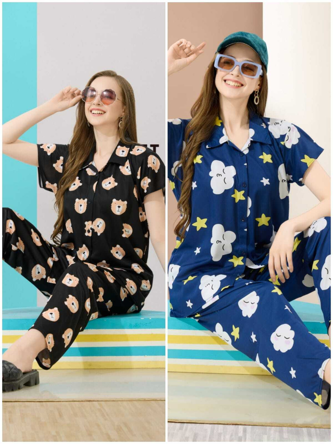 Image of Trade Zone Women Printed Multicolor Shirt & Pyjama set
