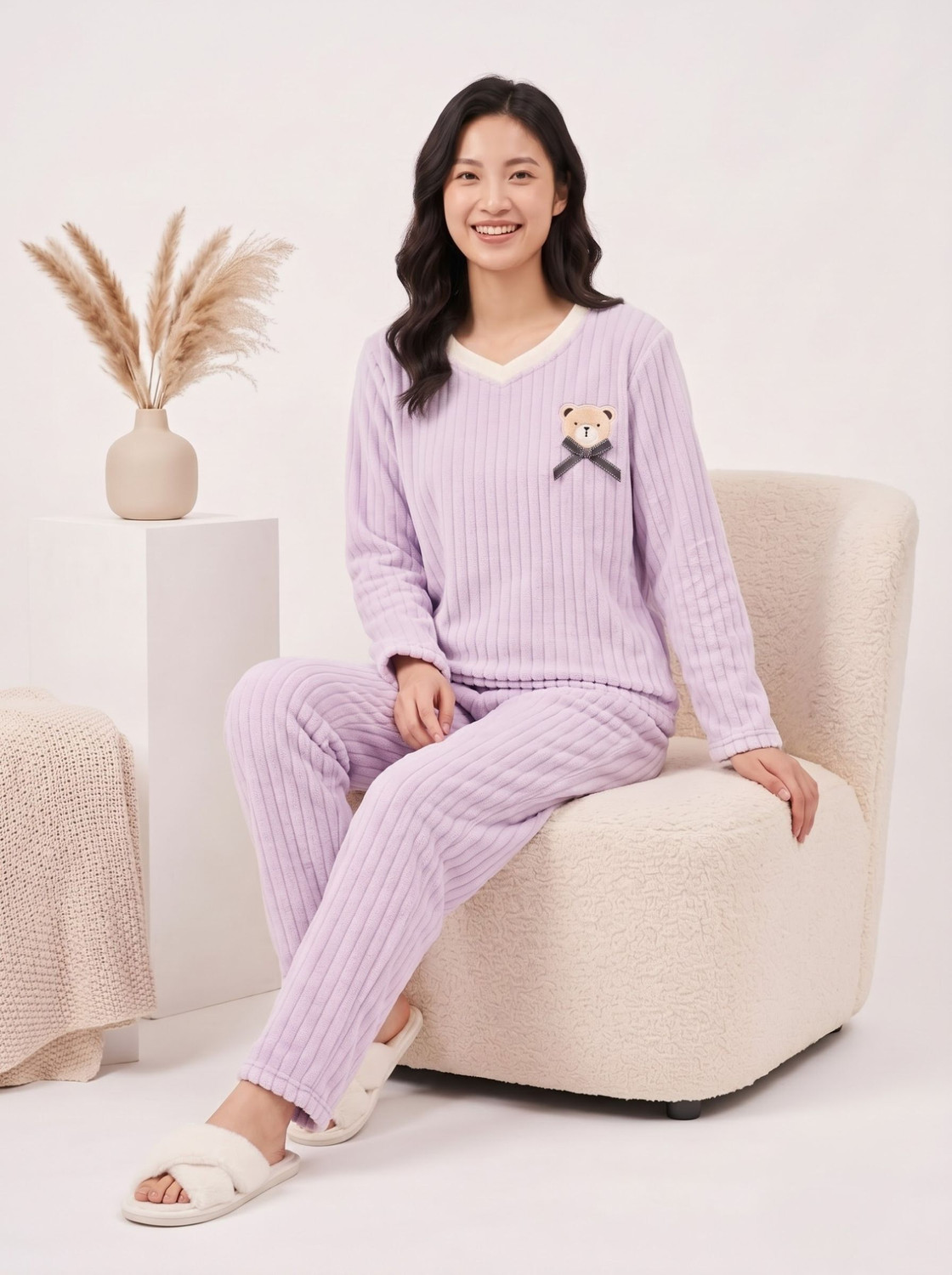 Image of Lugo Women Self Design Purple Night Suit Set
