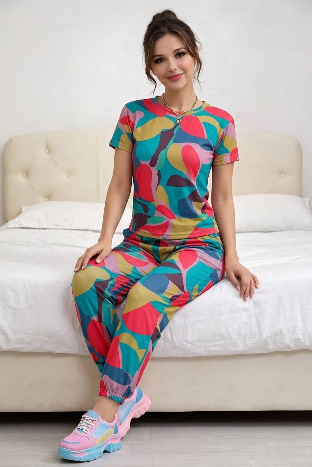 Avictor Women Abstract Multicolor Top & Pyjama Set