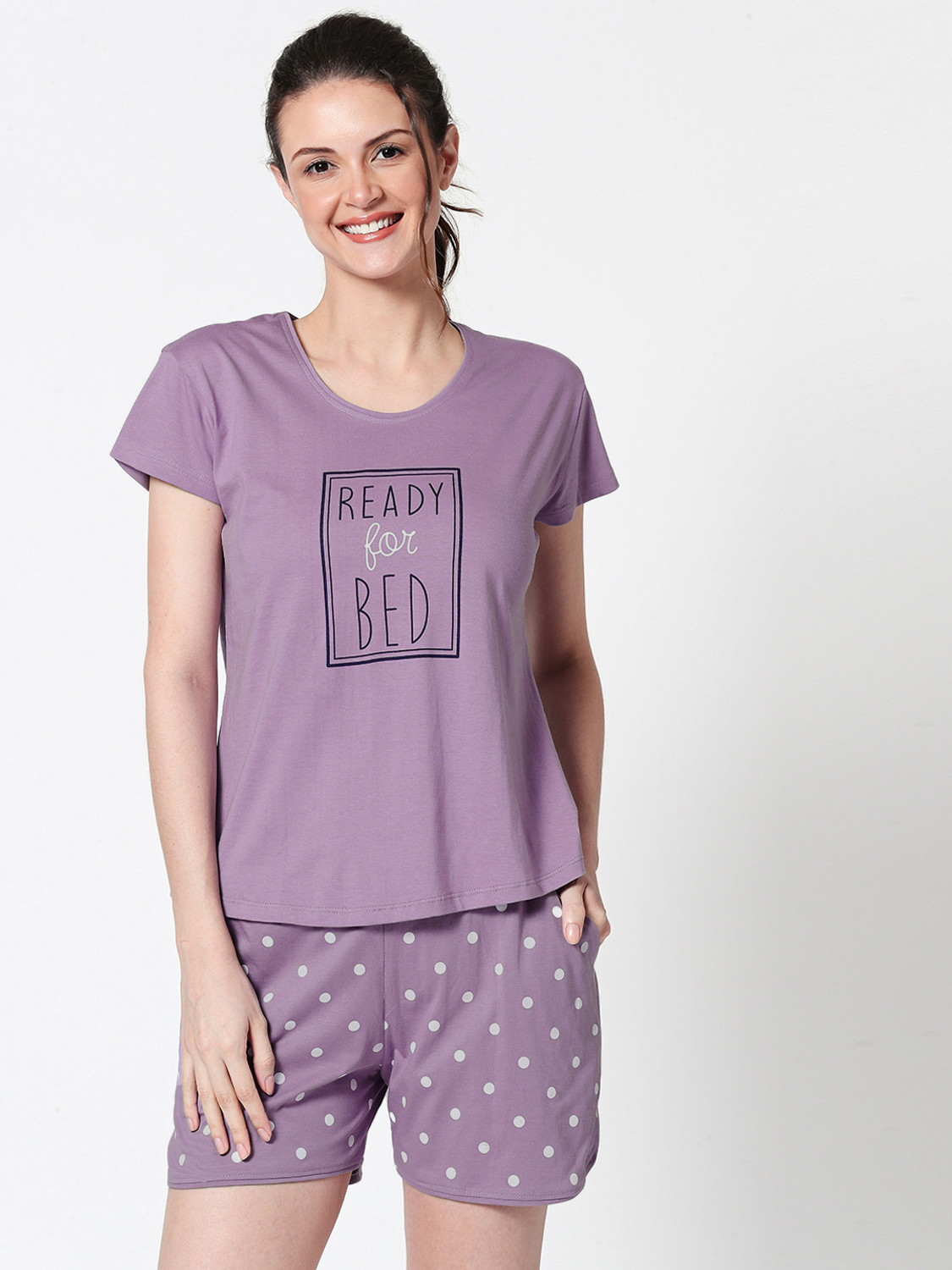 Image of ZEYO Women Printed Purple Top & Shorts Set