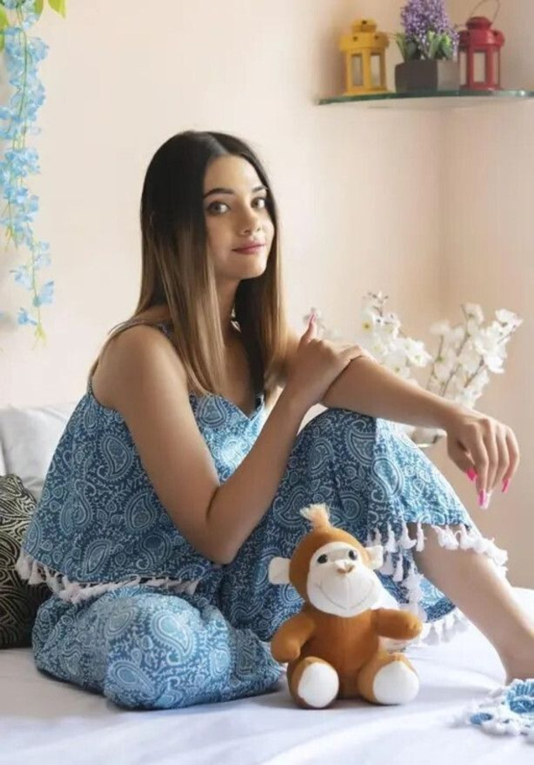 Image of Aivira Women Printed Light Blue Top & Pyjama Set