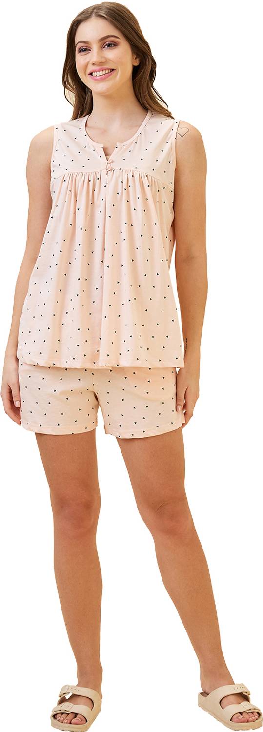 AV2 Women Polka Print Beige Top & Shorts Set