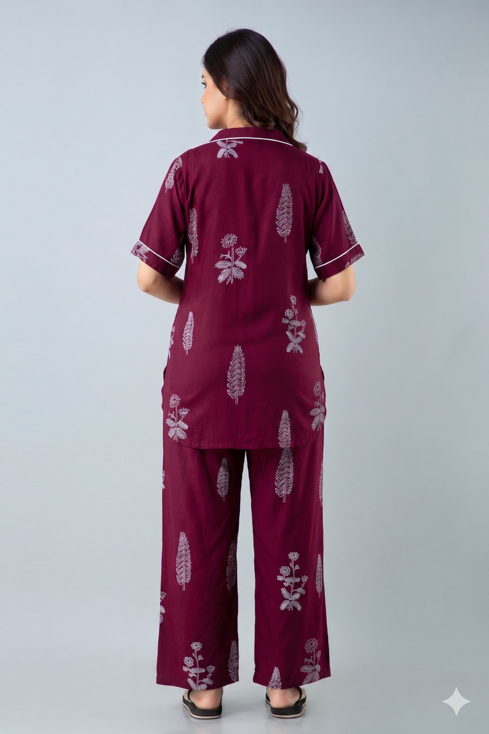 Image of TRINABH Women Printed Purple Shirt & Pyjama set
